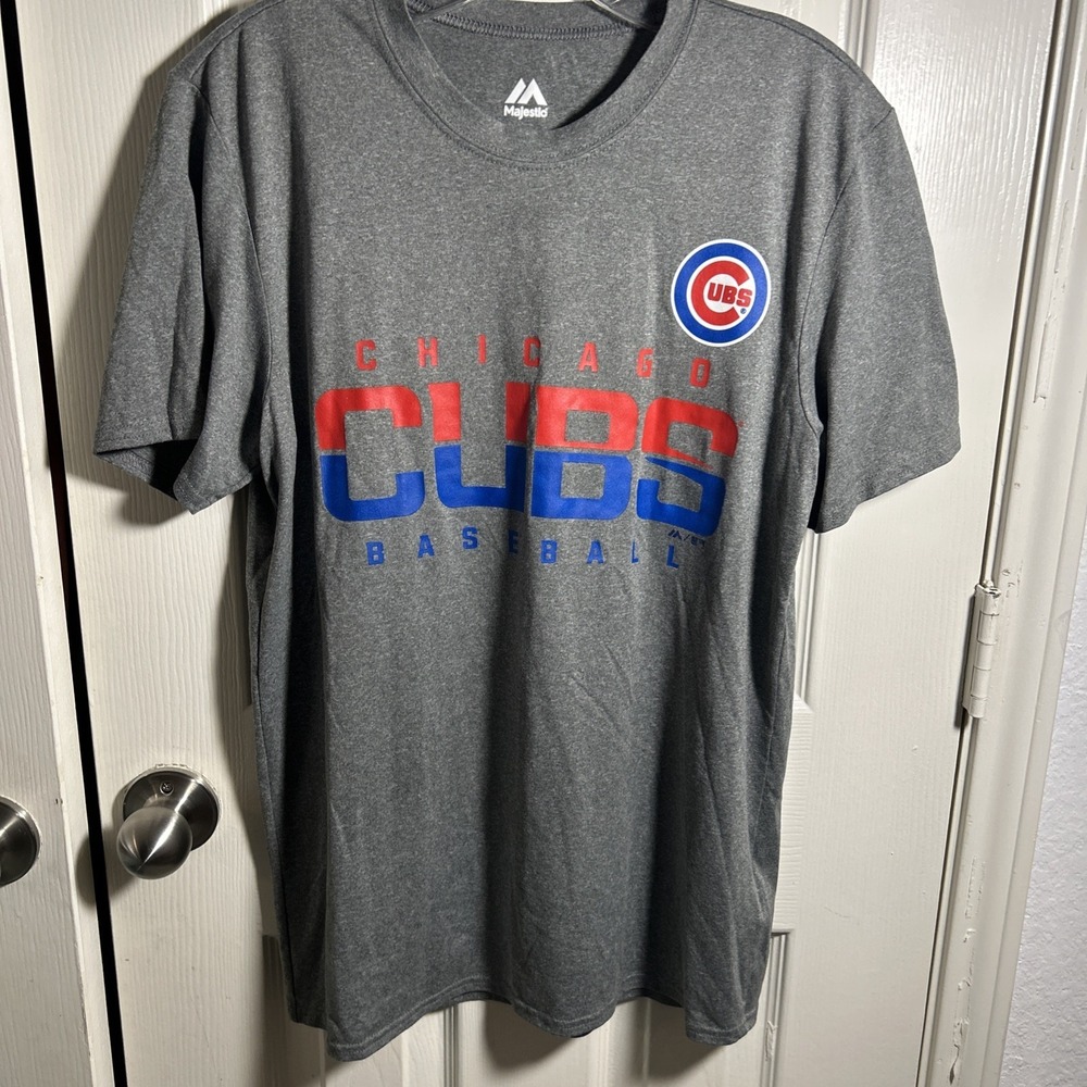 Chicago Cubs Mens‎ T Shirt Small Gray MLB Baseball Majestic